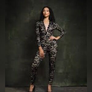 Shinestar Black Lace-Pattern Jumpsuit